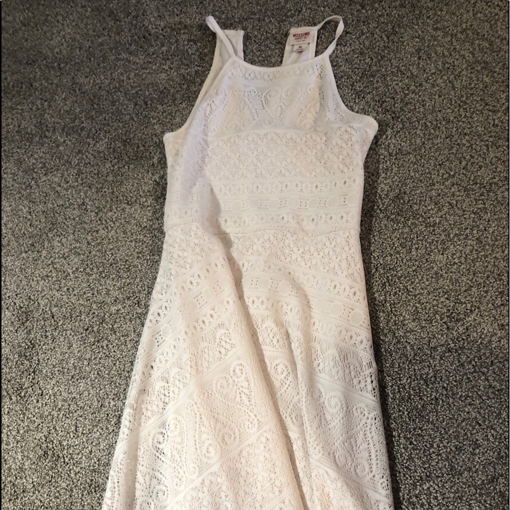 Creme-Colored Lace Detailed Skater Dress